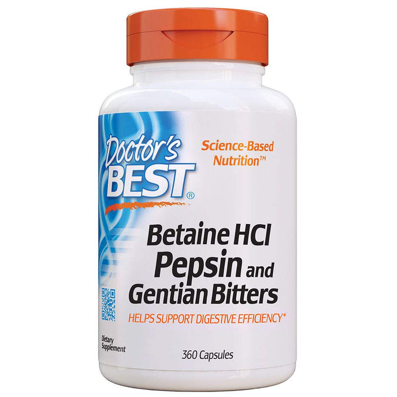[Australia] - Doctor's Best Betaine HCI Pepsin & Gentian Bitters, Digestive Enzymes for Protein Breakdown & Absorption, Non-GMO, Gluten Free, 360 Count (Pack of 1) 
