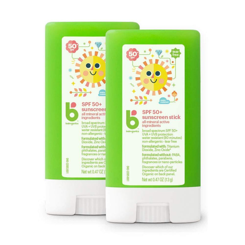 [Australia] - Babyganics SPF 50 Travel Size Baby Sunscreen Stick UVA UVB Protection | Water Resistant |Non Allergenic, 2 Pack 0.47 Ounce (Pack of 2) 