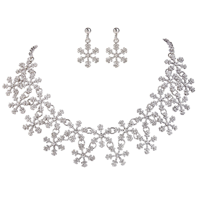 [Australia] - EVER FAITH Lots Snowflake Austrian Crystal Necklace Earrings Set Silver-Tone-Clear 