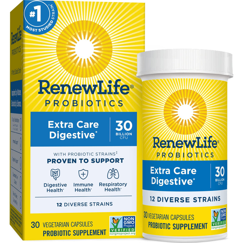 [Australia] - Renew Life Probiotics 30 Billion CFU Guaranteed, 12 Strains, For Men & Women, Shelf Stable, Gluten Dairy & Soy Free, 30 Capsules, Ultimate Flora Extra Care - 60 Day Money Back Guarantee 30 Count (Pack of 1) 