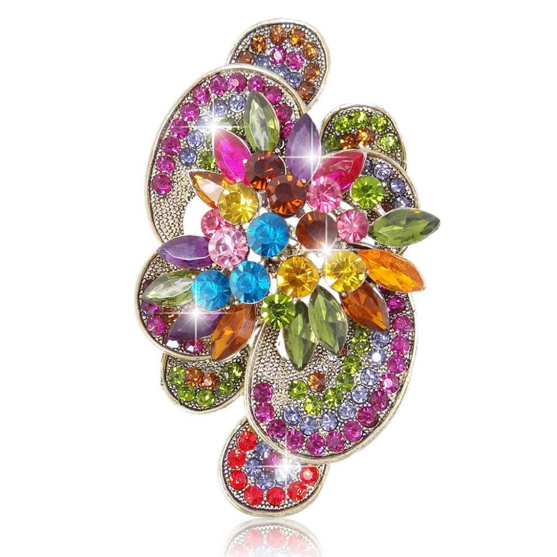 [Australia] - EVER FAITH Austrian Crystal Flower Marquise Shape Brooch Gold-Tone Multicolor 