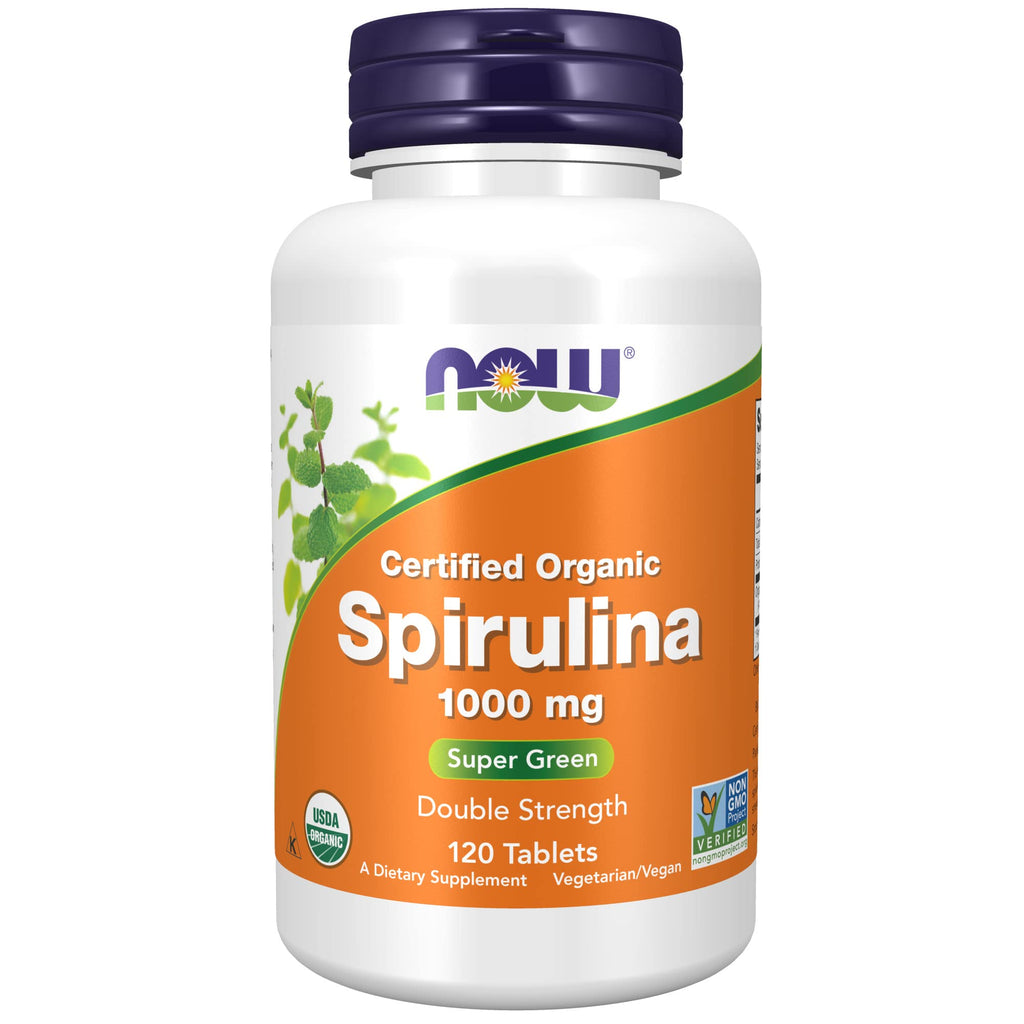 [Australia] - NOW Supplements, Certified Organic, Spirulina 1000 mg (Double Strength), Rich in Beta-Carotene (Vitamin A) and B-12 with naturally occurring GLA , 120 Tablets 