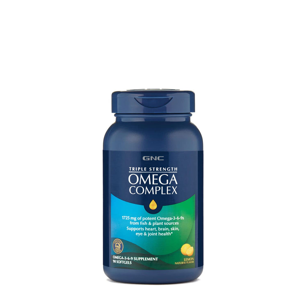 [Australia] - GNC Triple Strength Omega Complex, 90 Lemon Flavored Softgels, Supports Joint, Skin, Eye, and Heart Health 