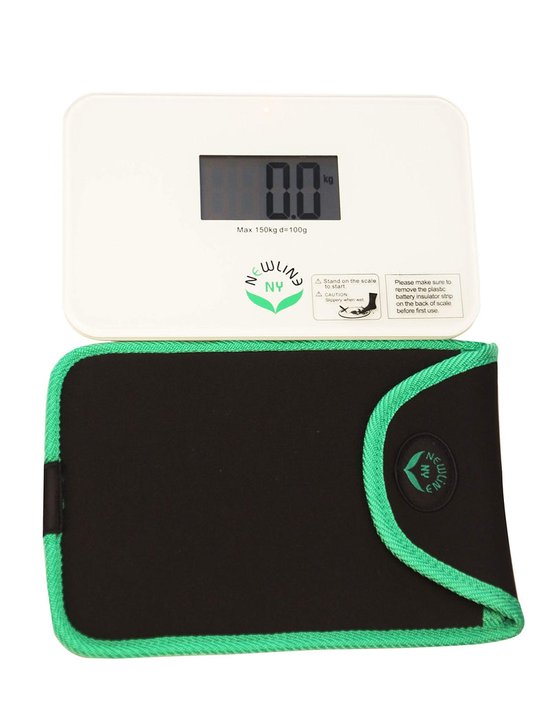 [Australia] - NewlineNY Step On Super Mini Smallest Travel Bathroom Scale with Protection Sleeve: NY-SMS-S001-BG + SBB0638SM-WH Off White 