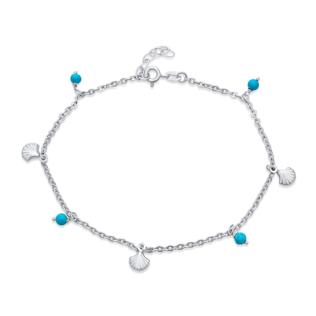 [Australia] - Nautical Multi Charm Seashell Aqua Blue Bed Dangle Anklet Ankle Bracelet For Women Sterling Silver 9-10 Inch Adjustable 