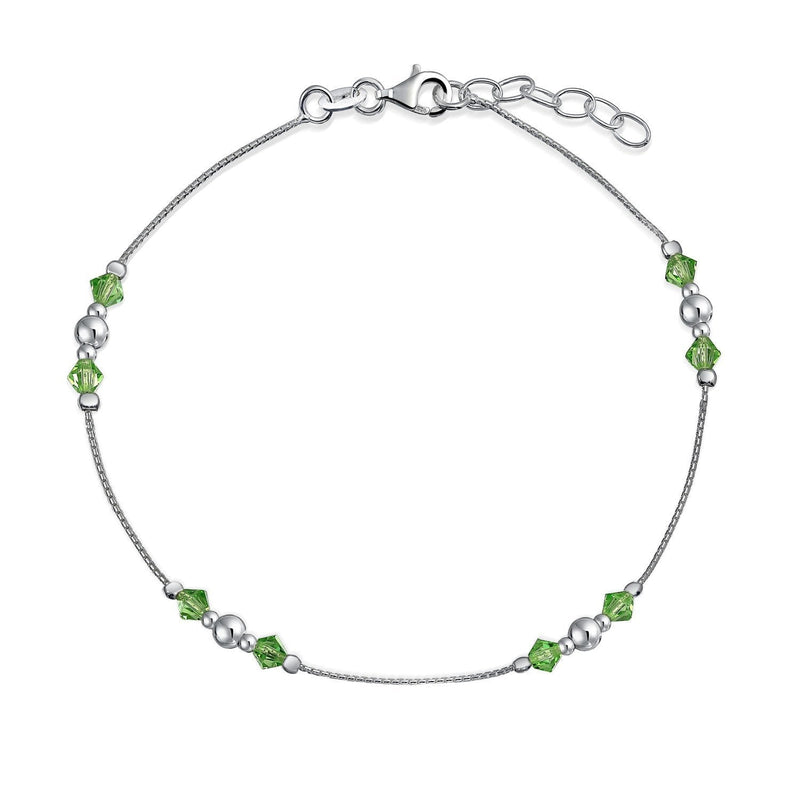 [Australia] - Lime Green Crystal Bead Anklet Ankle Bracelet For Women 925 Sterling Silver Adjustable 9 To 10 Inch 
