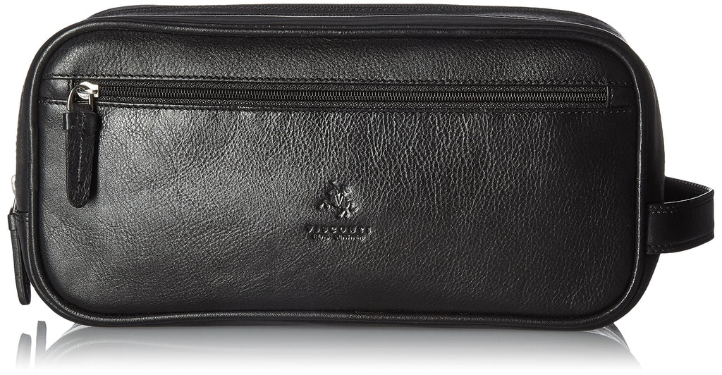 [Australia] - Visconti Heritage 100 Leather Supply Toiletry Bag Case/Large Dopp Kit/Travel Kit Wash Bag (Black) Black 