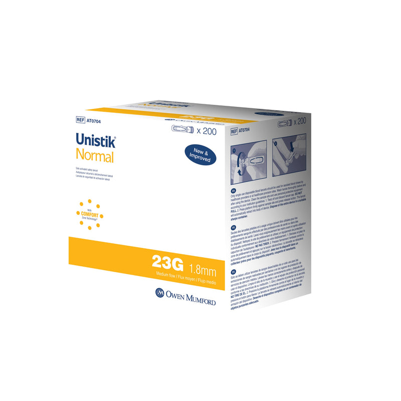 [Australia] - Unistik Safety Lancets I Normal (23G x 1.8mm) for Medium Blood Flow I 200ct I Blood Sampling Device for Glucose and Other Capillary Blood Tests I Single-use for Safety 23G X 1.8mm, 200 Count 