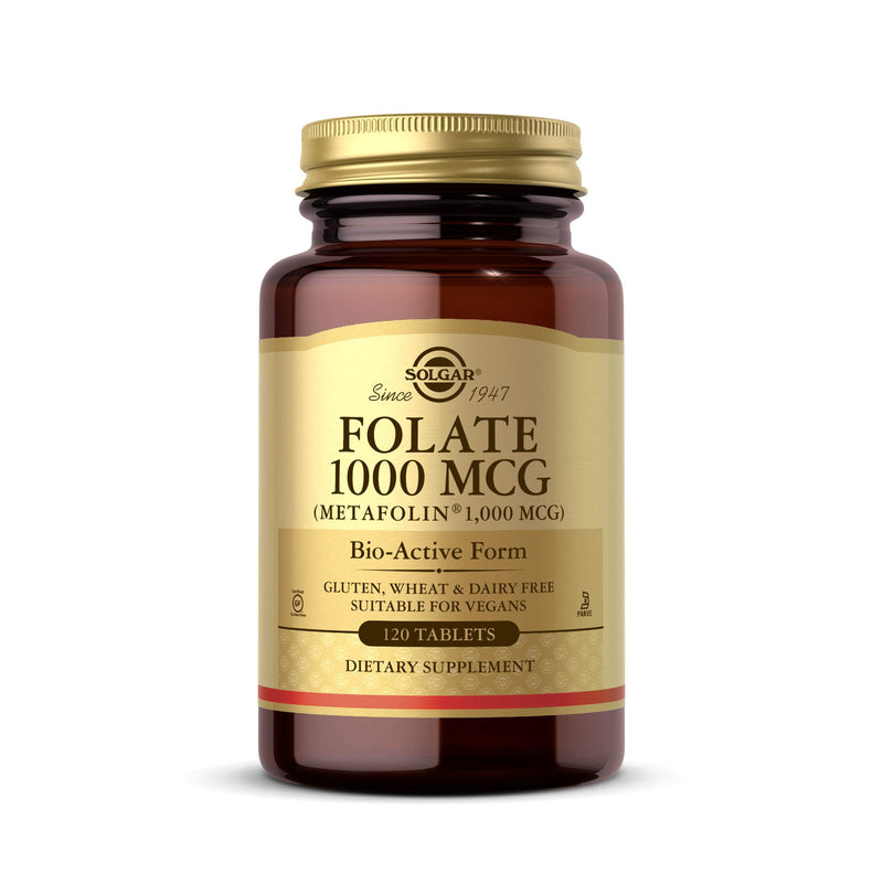 [Australia] - Solgar Folate 1000 mcg, 120 Tablets - 1000 mcg Bio-active Metafolin - Heart Health - Vegan, Gluten Free, Dairy Free, Kosher - 120 Servings 
