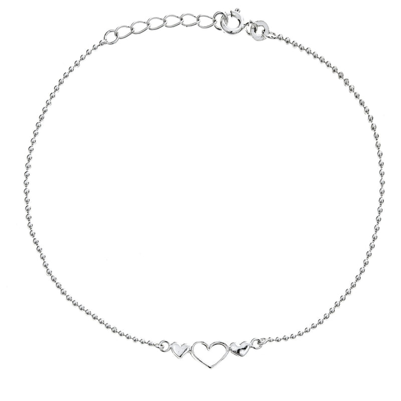 [Australia] - Ritastephens Sterling Silver Open Heart Beaded Link Chain Ankle Bracelet Adjustable Anklet, 9-10" 