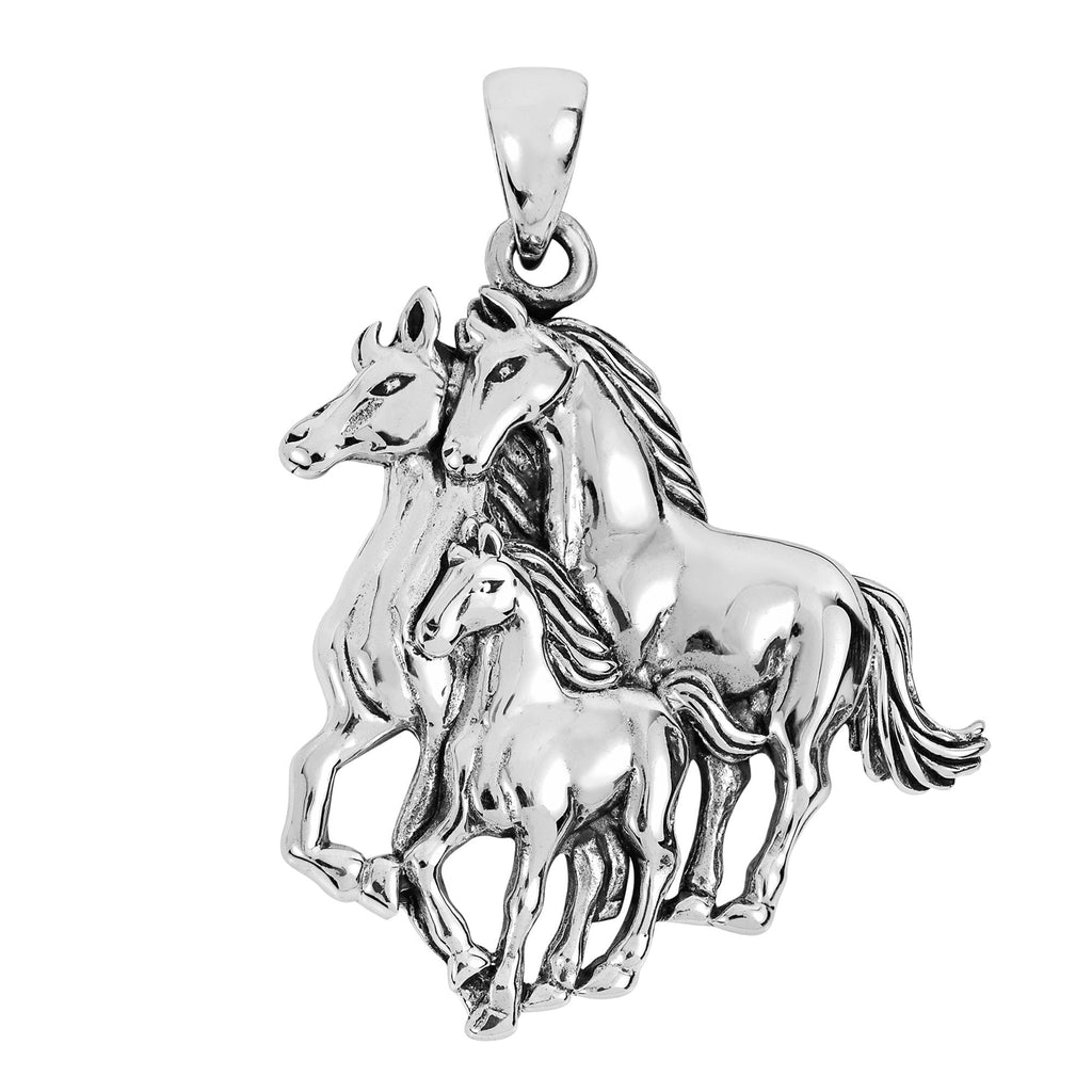 [Australia] - AeraVida Equestrian Family Three Wild Horses Family .925 Sterling Silver Pendant 