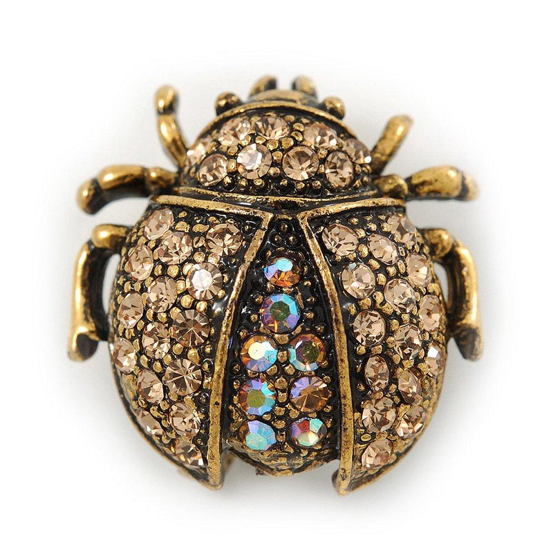 [Australia] - Avalaya Small Topaz, AB Crystal 'Ladybug' Brooch in Gun Metal - 24mm Length 