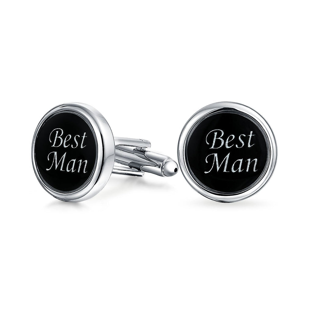 [Australia] - Best Man Or Groom Script Words Round Black White Shirt Cuff Links for Men Groomsmen Wedding Party Gift Stainless Steel Bullet Hinge Back Best man 