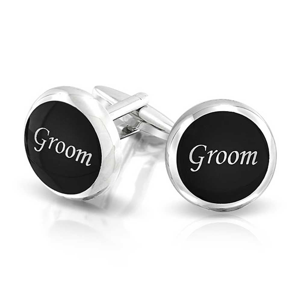 [Australia] - Best Man Or Groom Script Words Round Black White Shirt Cuff Links for Men Groomsmen Wedding Party Gift Stainless Steel Bullet Hinge Back 