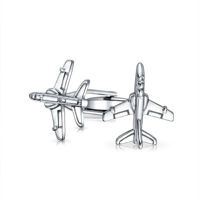 [Australia] - Bling Jewelry Mens Pilot Military Jet Airplane Shirt Cufflinks for Men Silver Tone Stainless Steel Hinge Bullet Back 