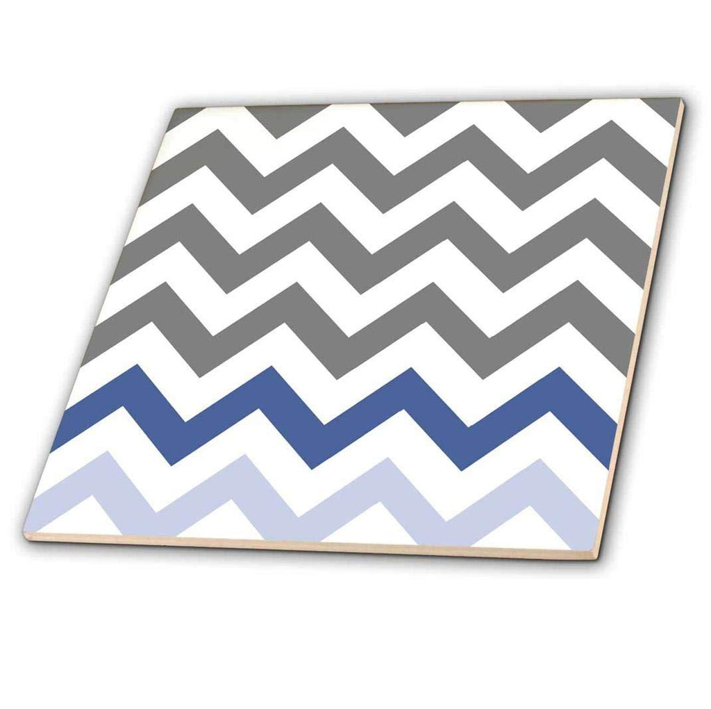 [Australia] - 3dRose ct_179810_1 Charcoal Grey Chevron with Blue Zig Zag Accent-Gray Zigzag Pattern-Ceramic Tile, 4" 4 Inch 