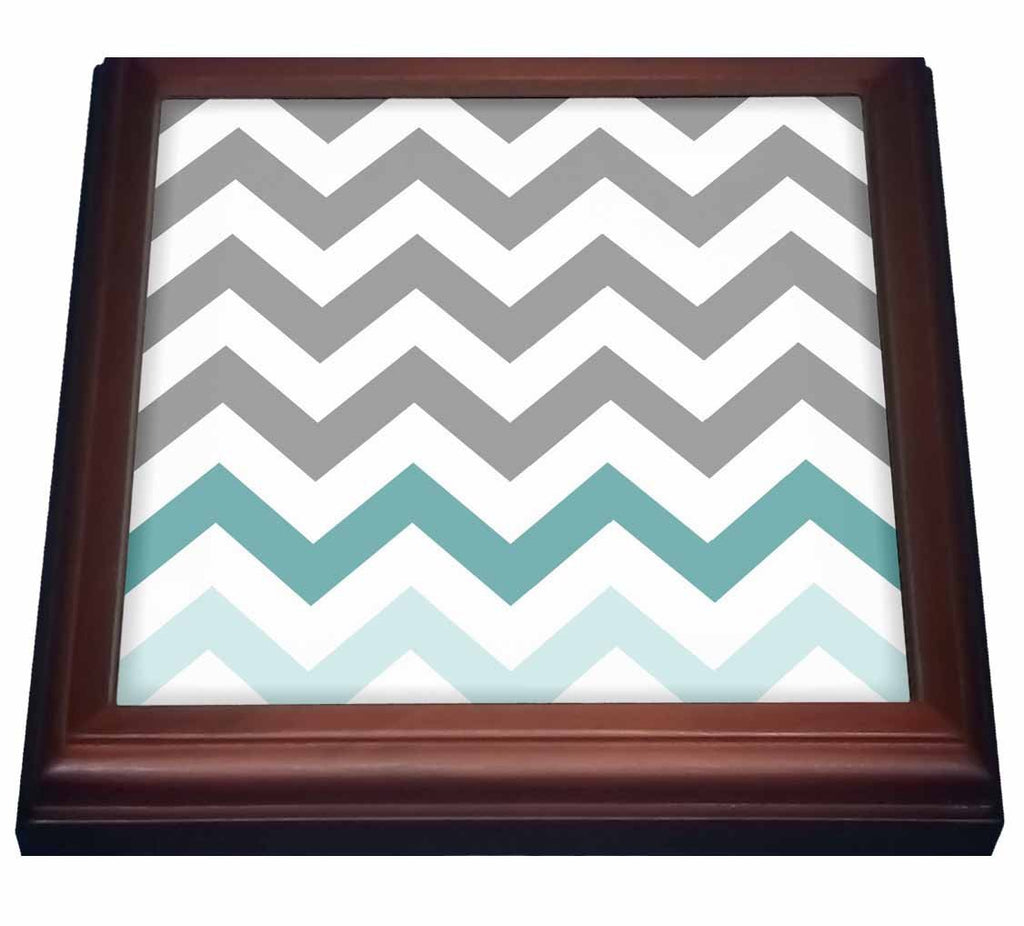 [Australia] - 3dRose Grey Chevron with Mint Turquoise Zig Zag Accent Gray Zigzag Pattern Trivet with Ceramic Tile, 8 by 8", Brown 8 by 8" 