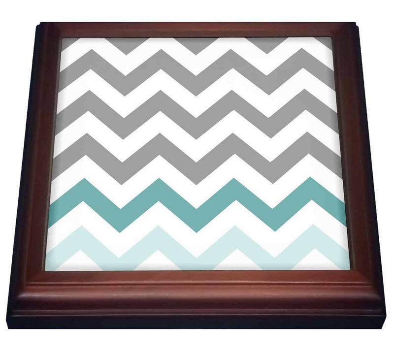 [Australia] - 3dRose Grey Chevron with Mint Turquoise Zig Zag Accent Gray Zigzag Pattern Trivet with Ceramic Tile, 8 by 8", Brown 8 by 8" 