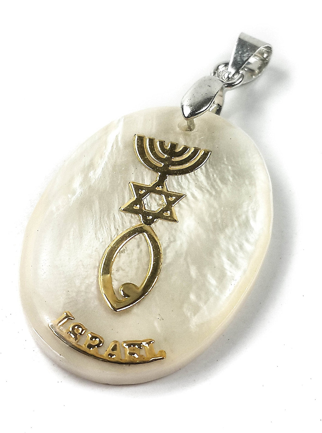 [Australia] - Mother of Pearl Messianic Star of David Menorah Fish Pendant Handmade Nazareth 