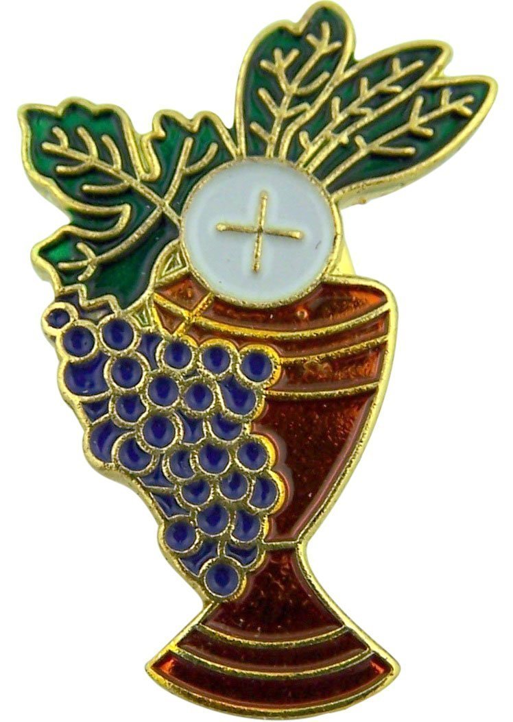 [Australia] - Chalice with Grapes and Wheat 1 Inch Gold Plate with Enamel First Communion Lapel Pin 