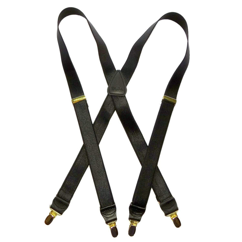 [Australia] - Holdup Suspender Company Tuxedo Black Formal Series 1" wide Satin Finish X-back Suspenders with Patented No-slip Gold-tone clips 