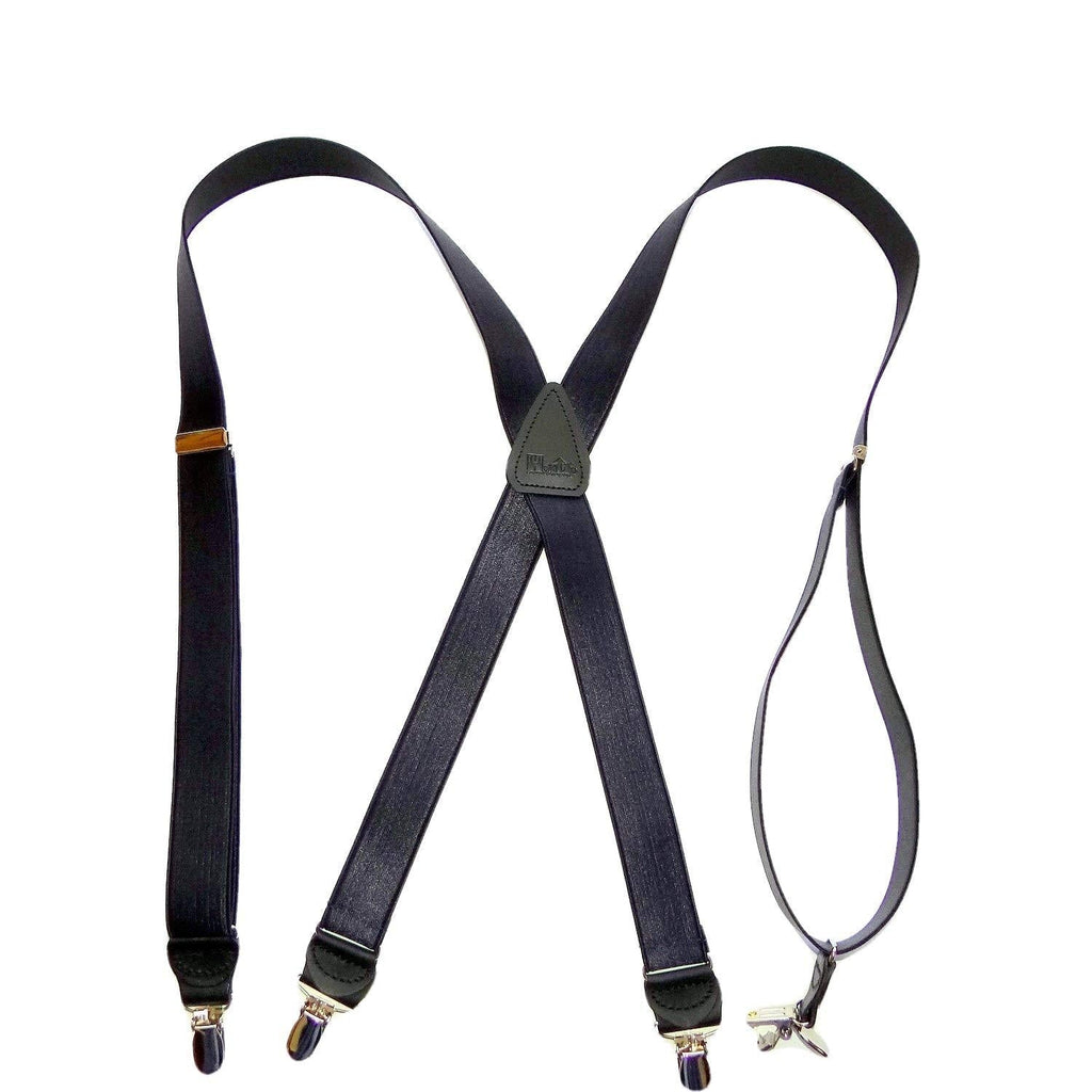 [Australia] - Tuxedo Black Formal Satin finish X-back 1" wide Holdup Suspenders with patented no-slip clips 