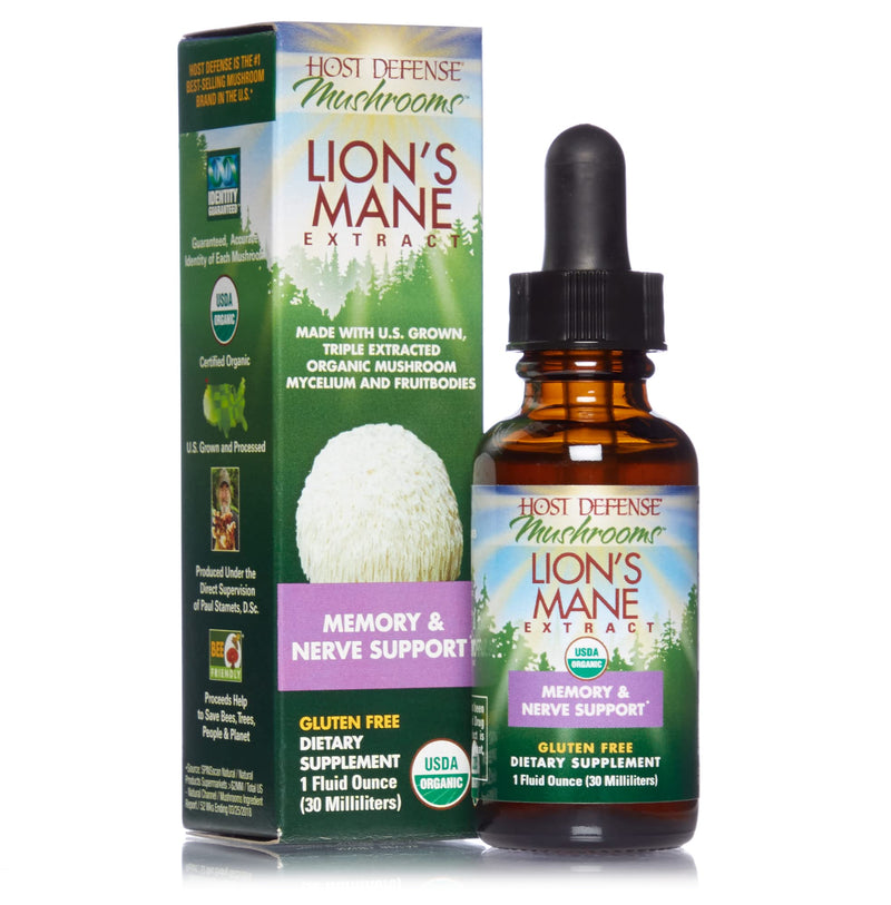 [Australia] - Host Defense, Lion's Mane Extract, Promotes Mental Clarity, Focus and Memory, Daily Mushroom Supplement, Vegan, Organic, 1 fl oz (30 Servings) 1 Fl Oz (Pack of 1) 