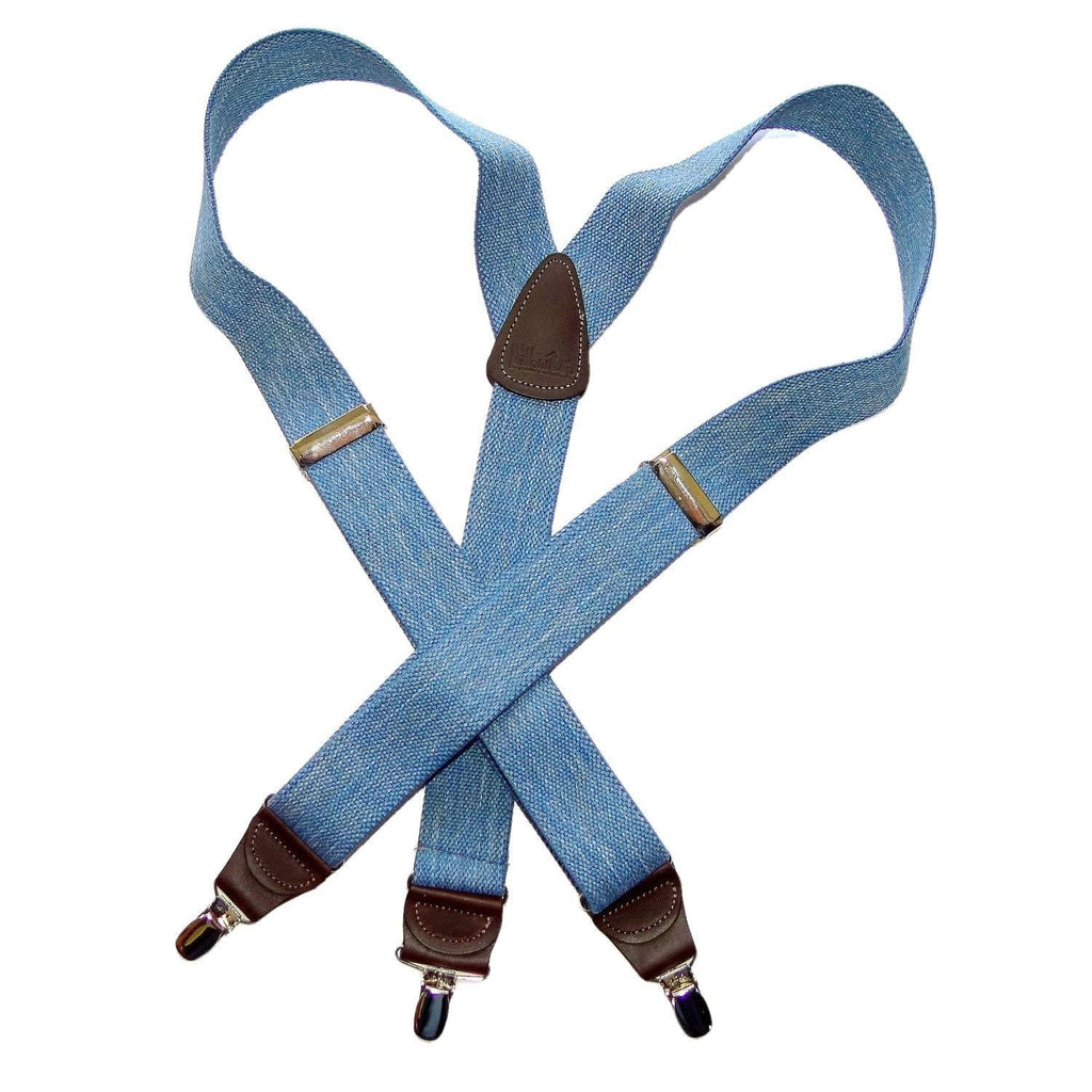 [Australia] - Holdup brand USA made Light Blue Denim Y-back Suspenders with Silver-tone No-slip Clips 