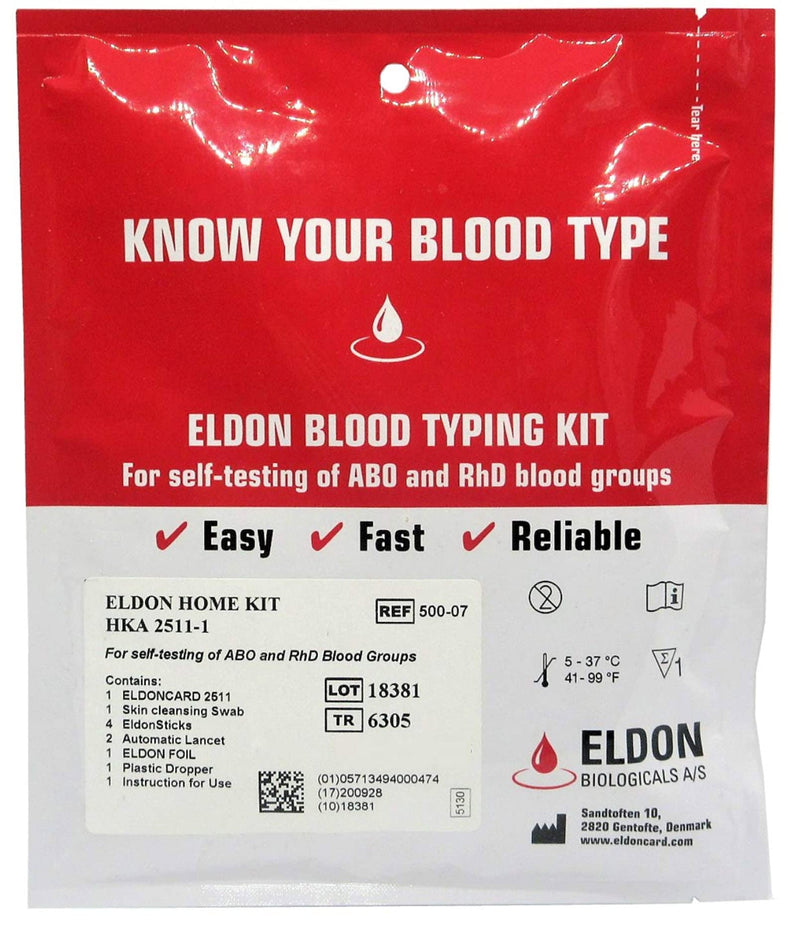 [Australia] - Eldoncard Blood Type Test (Complete Kit) - Air Sealed Envelope, Safety Lancet, Micropipette, Cleansing Swab 