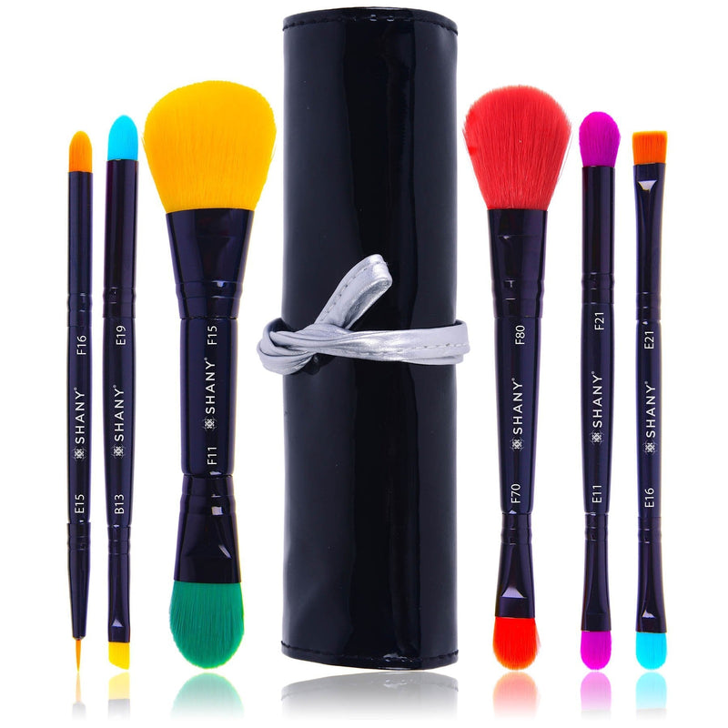 [Australia] - SHANY LUNA 6 PC Double Sided Travel Brush Set with Pouch - Synthetic 