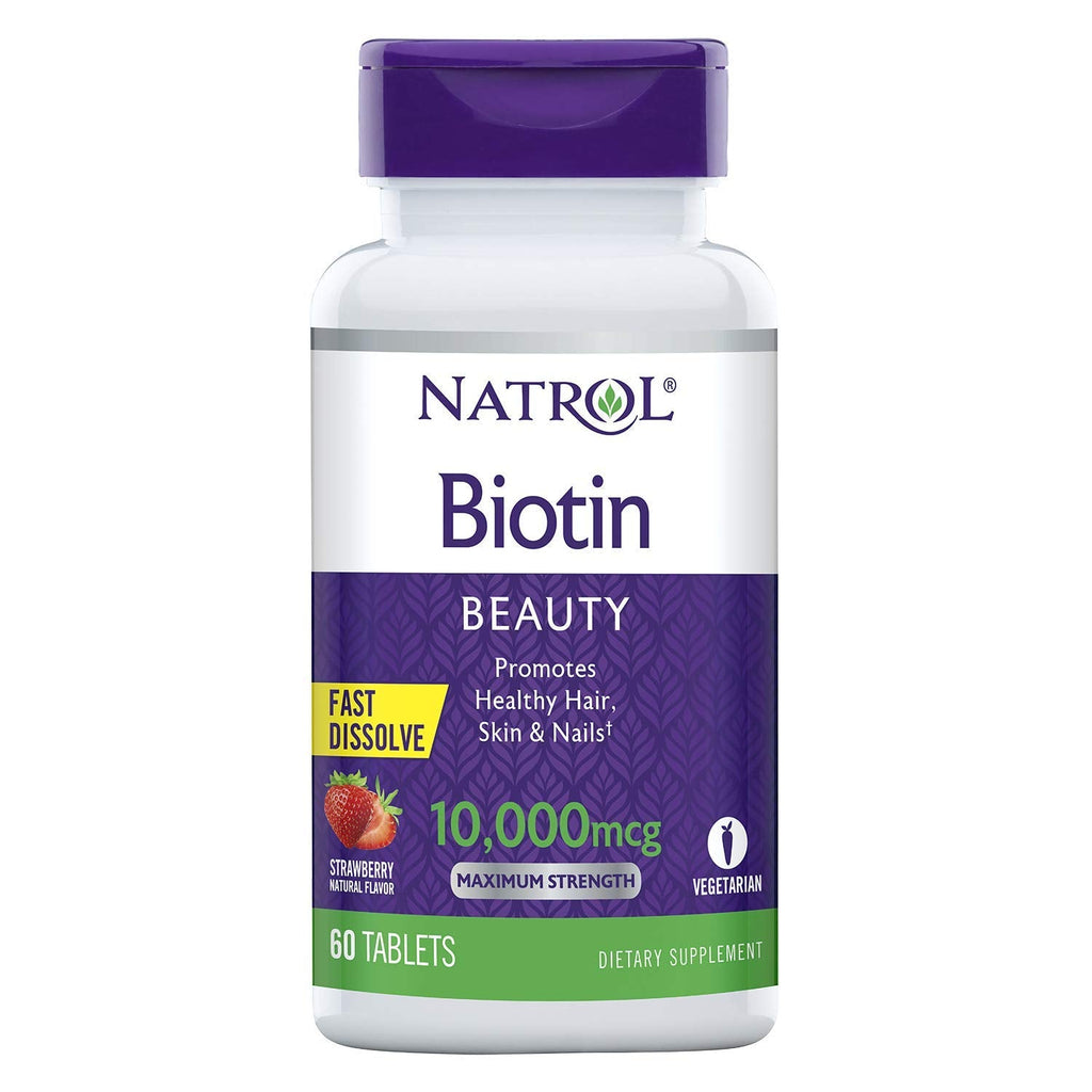 [Australia] - Natrol Biotin Beauty Tablets, Promotes Healthy Hair, Skin and Nails, Helps Support Energy Metabolism, Helps Convert Food Into Energy, 10,000mcg, 60Count, Strawberry 60 Count (Pack of 1) 