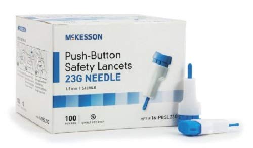 [Australia] - McKesson Lancet, Push-Button Safety, Blue, Depth Settings - 1.8 Mm Depth, 100per Box, 12 Oz 23 G 