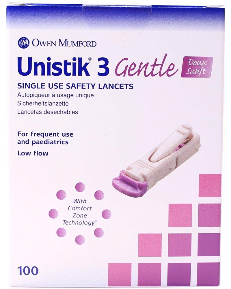[Australia] - Unistik 3 Gentle Safety Lancets - Box of 100-30G with 1.5mm Penetration Depth 