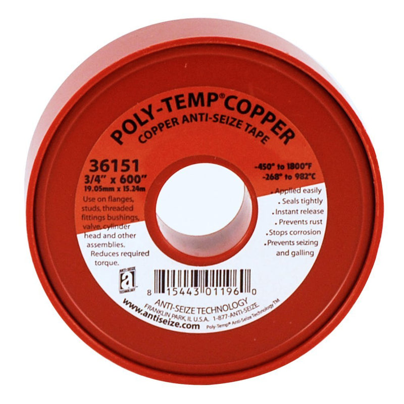 [Australia] - Poly-Temp 36151 Anti-Seize Copper Filled PTFE Thread Seal Tape, 600" Length x 3/4" Width x 3.5 Mil Thickness 600" x 3/4" 