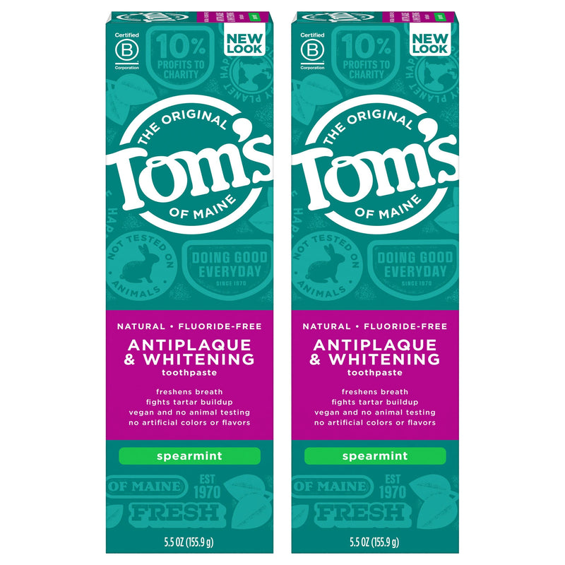 [Australia] - Tom's of Maine Fluoride-Free Antiplaque & Whitening Natural Toothpaste, Spearmint, 5.5 oz. 2-Pack (Packaging May Vary) 5.5 Ounce, 2 Pack 