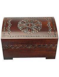 [Australia] - Large Flower and Holly Wood Jewelry Chest with Lock and Key Keepsake Box 