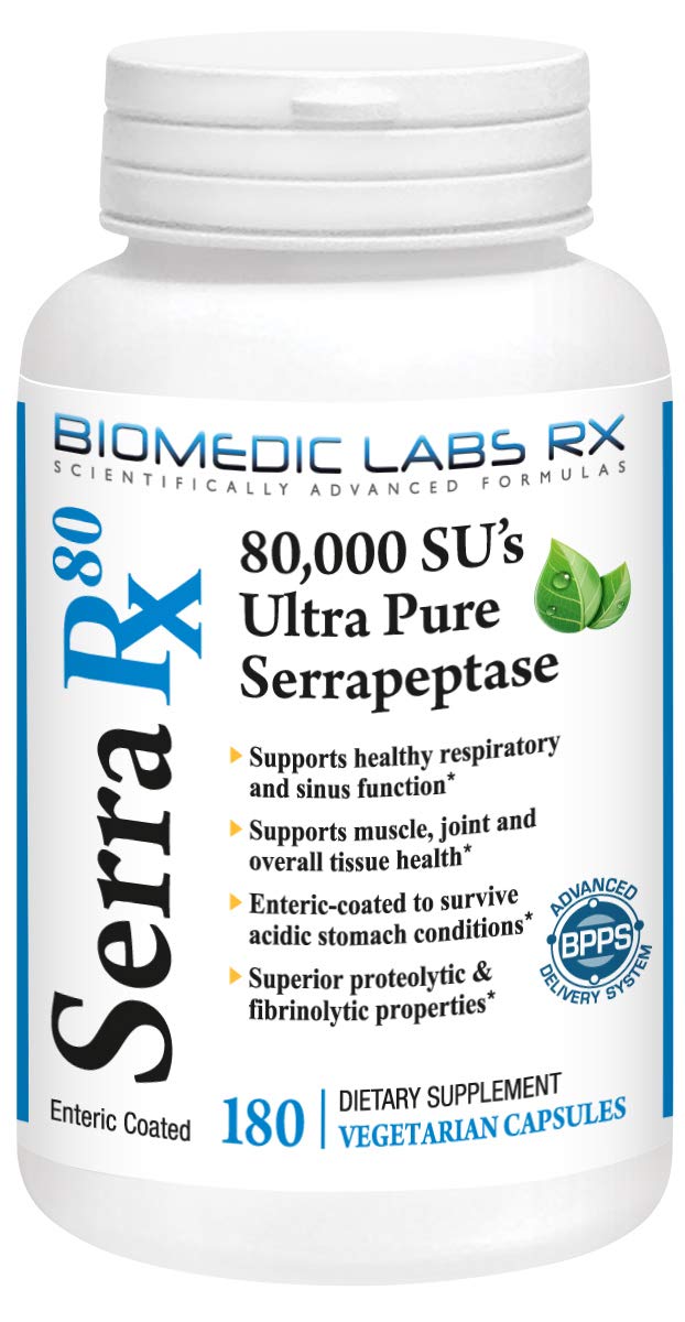 [Australia] - Serra-RX 80,000 SU Serrapeptase - Enteric Coated Proteolytic Systemic Enzyme, Non-GMO, Gluten Free, Vegan, Supports Sinus & Lung Health, 180 Veg Capsules 