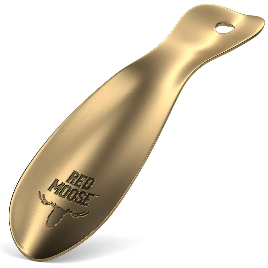[Australia] - Shoe Horn - 7.5 Inch, Solid Steel - Durable Metal, Ergonomic Handle - Red Moose Antique Brushed Brass 