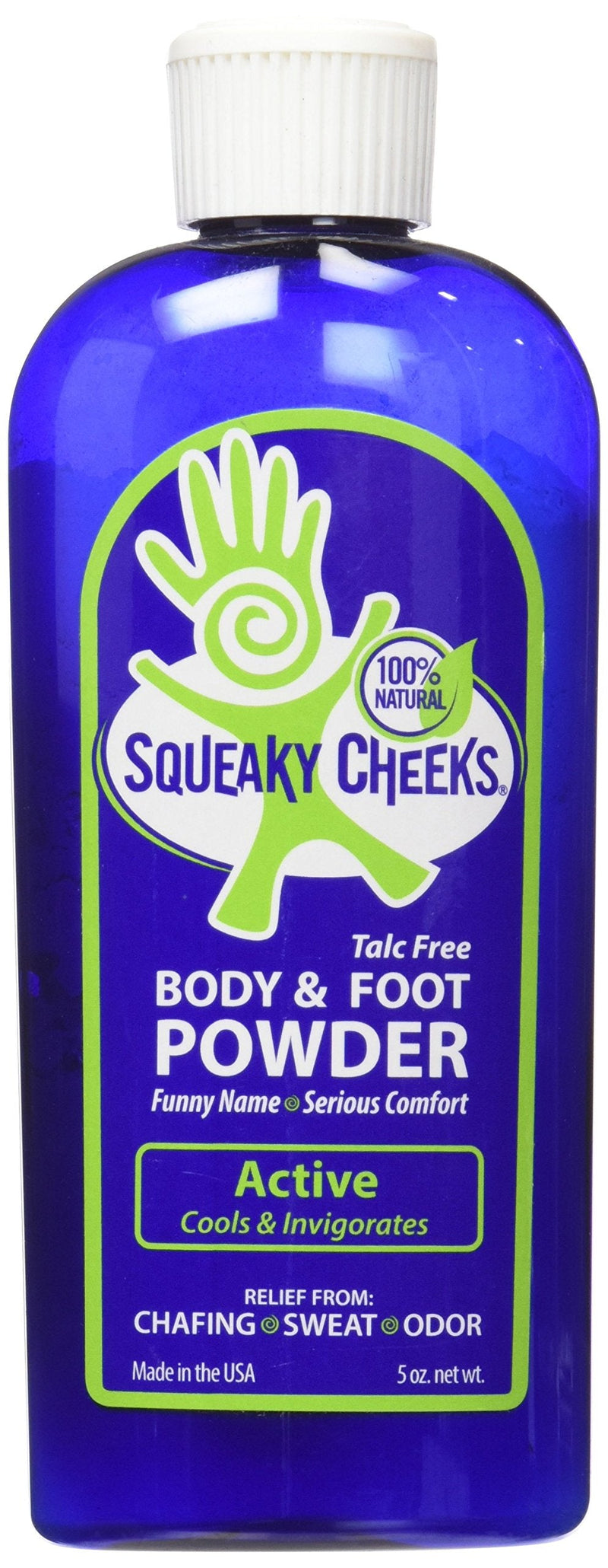 [Australia] - Squeaky Cheeks Cooling Body and Foot Powder (5oz) | Organic Talc-Free and All Natural Powder | Active Formula | Minty Fresh Scent With Essential Oils | Effective Relief From Chafing Sweat and Odor 