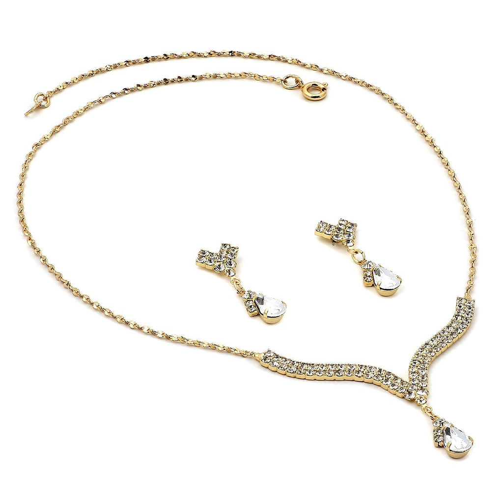 [Australia] - Topwholesalejewel Rhinestone Necklace with Jet Teardrop Center Matching Dangle Earrings Jewelry Set gold 