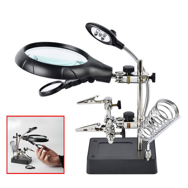 [Australia] - Beileshi 2.5X 7.5X 10X LED Light Helping Hands Magnifier Soldering Station,Magnifying Glass Stand with Auxiliary Clamp and Alligator Clips 2.5x+7.5x+10x 