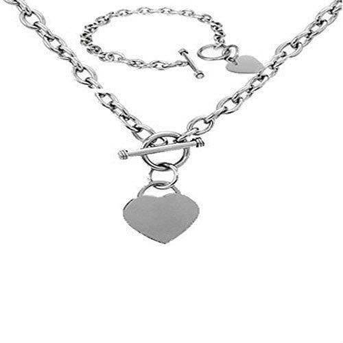 [Australia] - Noureda Stainless Steel Elegant High Polished Heart Charm Cable Link Chain Necklace&Bracelet Set with Toggle Clasp, Length:neckalce 18', Bracelet: 7.5' 