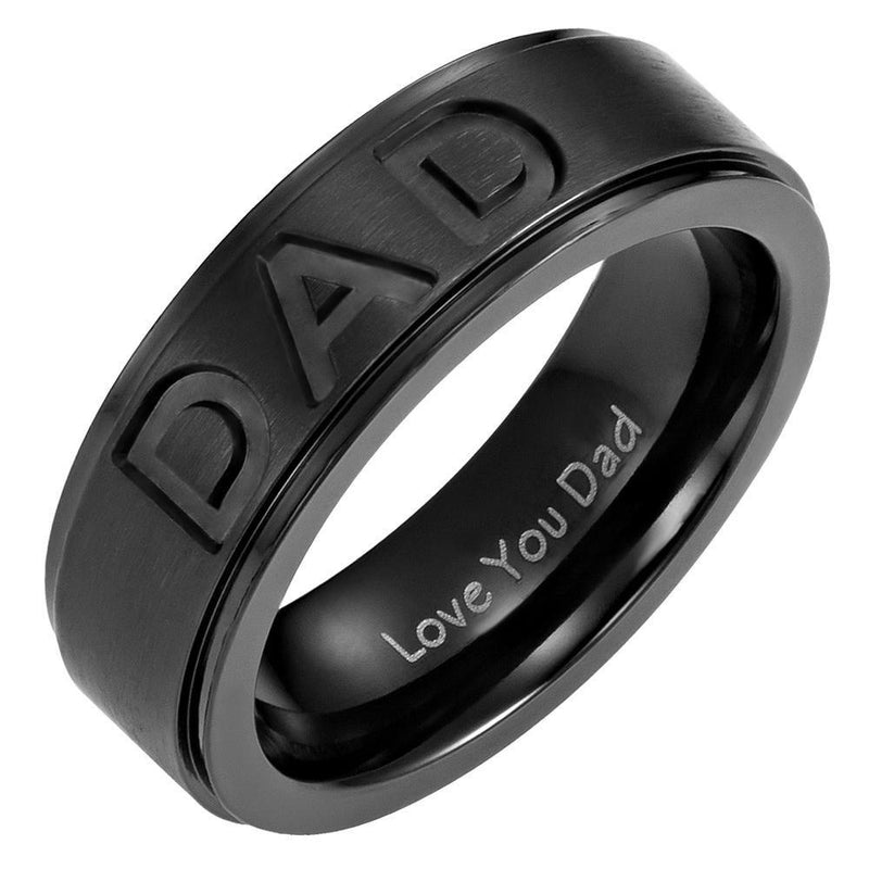 [Australia] - Willis Judd Men's DAD Titanium 7mm Ring Engraved Love You Dad with Gift Pouch 12 