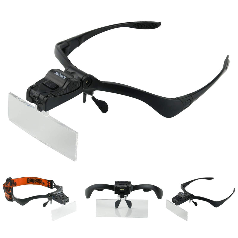 [Australia] - Beileshi Headband Magnifier Glasses with 2 LED Professional Jeweler's Loupe Light Bracket and Headband are Interchangeable 5Lens Glass Magnifying Visor Black 