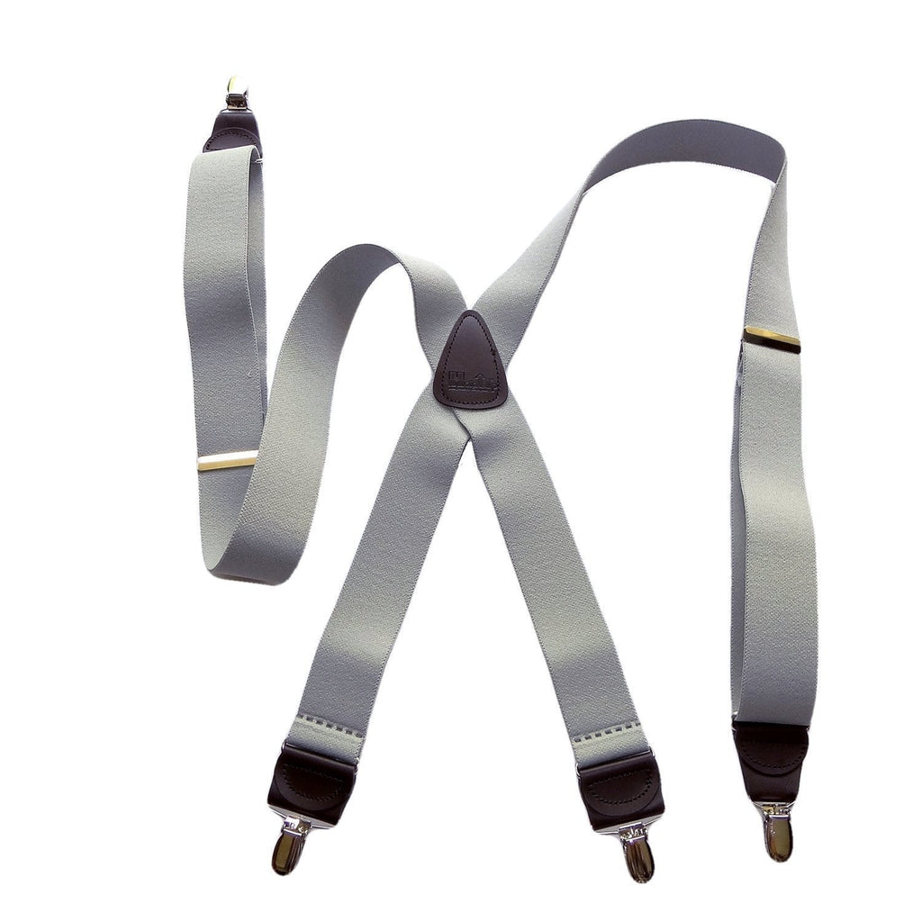 [Australia] - HoldUp Brand Silver Fox Gray X-back Suspenders are 1 1/2" Wide with patented No-slip Silver-tone Clips 