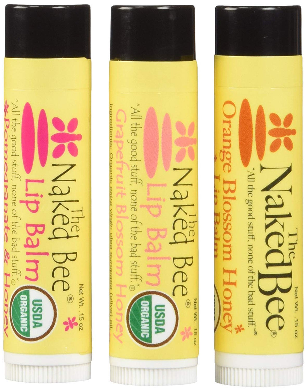 [Australia] - The Naked Bee Lip Balm in Orange Blossom Honey, Grapefruit Blossom Honey, and Pomegranate & Honey, 0.15 oz, 3 Pack 