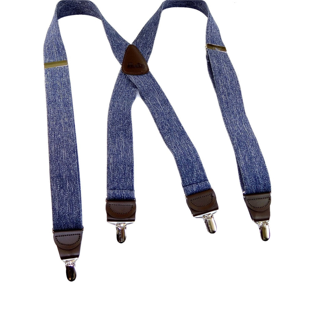 [Australia] - HoldUp Brand Dark Blue Denim X-back Suspenders with patented No-slip Nickel plated Clips 