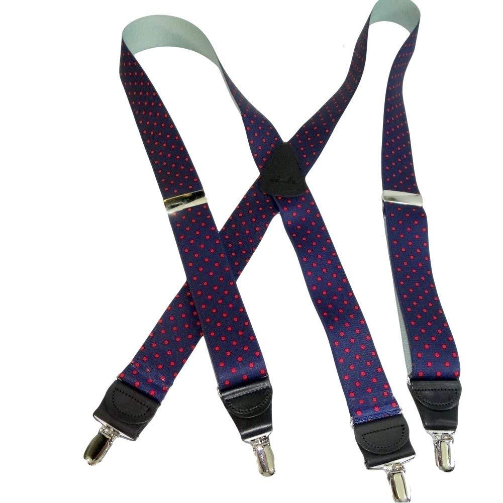 [Australia] - Holdup Designer Series Blue with Red Dot Pattern X-back Suspenders with Silver-tone No-slip Clips 