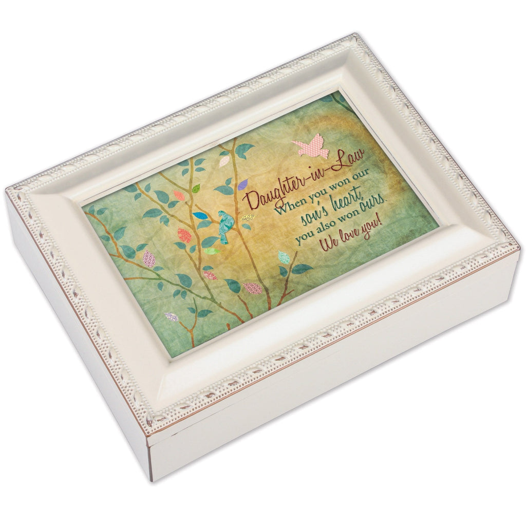 [Australia] - Cottage Garden Daughter-in-Law Ivory Finish with Brushed Gold Color Trim Jewelry Music Box - Plays Song You Light Up My Life 