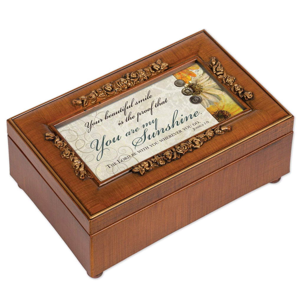 [Australia] - Cottage Garden You are My Sunshine Rich Walnut Finish Jewelry Music Box - Plays Song You are My Sunshine 